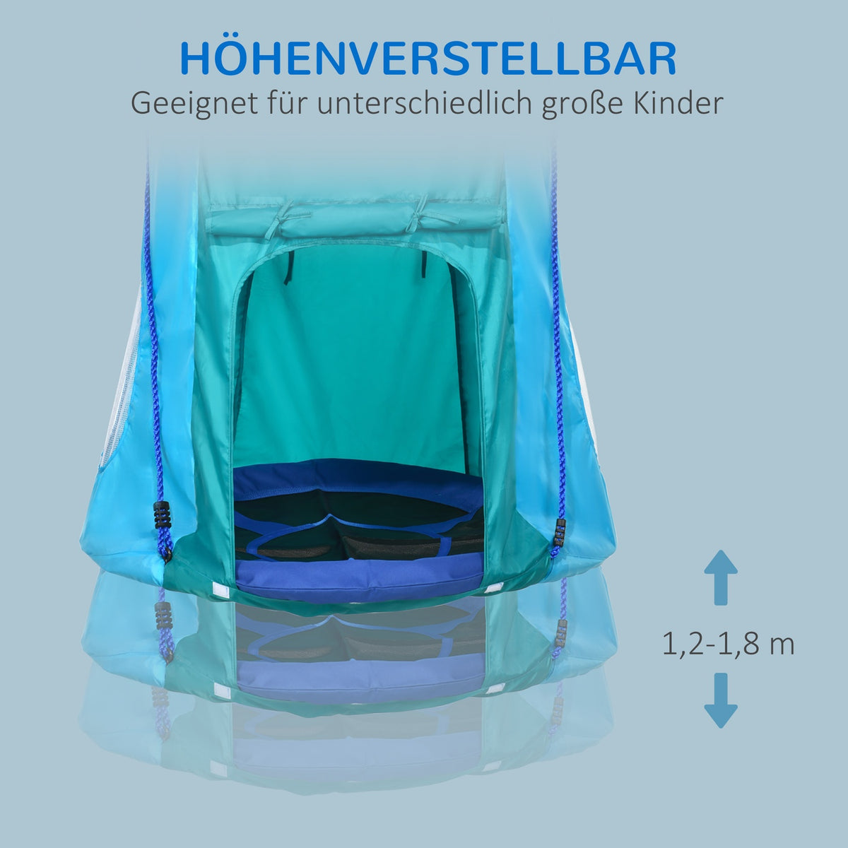 Nest Swing With Tent, Ø100 Cm Garden Swing, Children'S Swing With Window And Length-Adjustable Ropes, Waterproof Up To 150 Kg Blue-Green