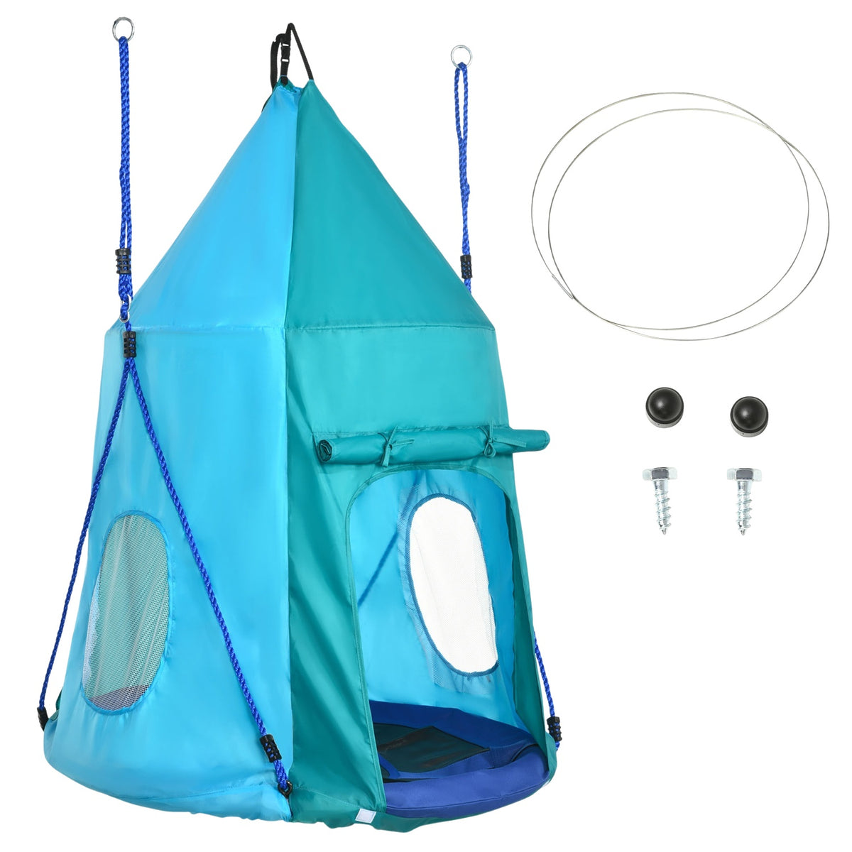 Nest Swing With Tent, Ø100 Cm Garden Swing, Children'S Swing With Window And Length-Adjustable Ropes, Waterproof Up To 150 Kg Blue-Green