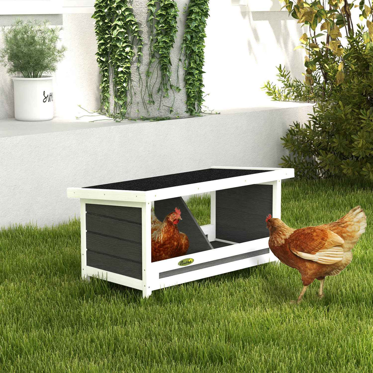 Nesting Box Fir Wood Nesting Box With Weatherproof Asphalt Roof For Chickens, 66 X 37 X 34 Cm, Gray