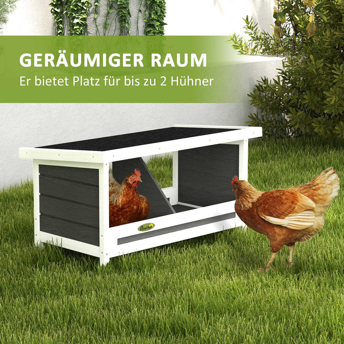 Nesting Box Fir Wood Nesting Box With Weatherproof Asphalt Roof For Chickens, 66 X 37 X 34 Cm, Gray