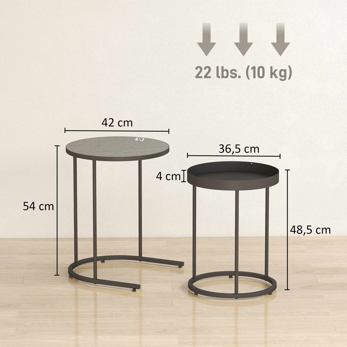 Nesting Coffee Tables Set, Metal Tray Design, Gray