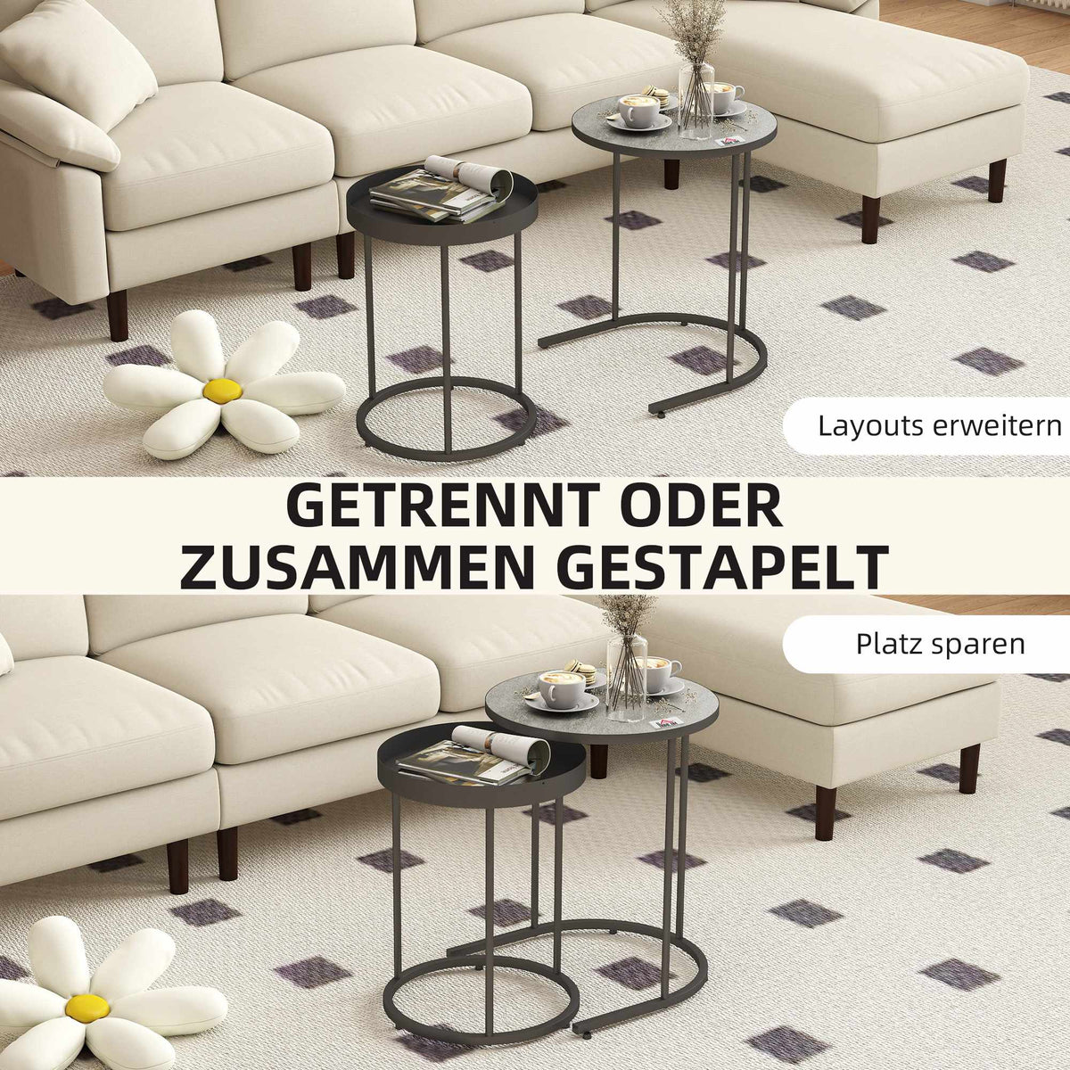 Nesting Coffee Tables Set, Metal Tray Design, Gray