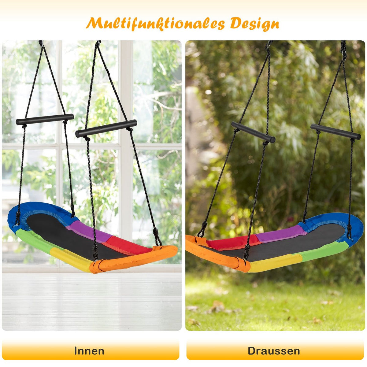 Nest swing children's tree swing with 100-160cm adjustable rope hanging swing colorful 123 x 45cm