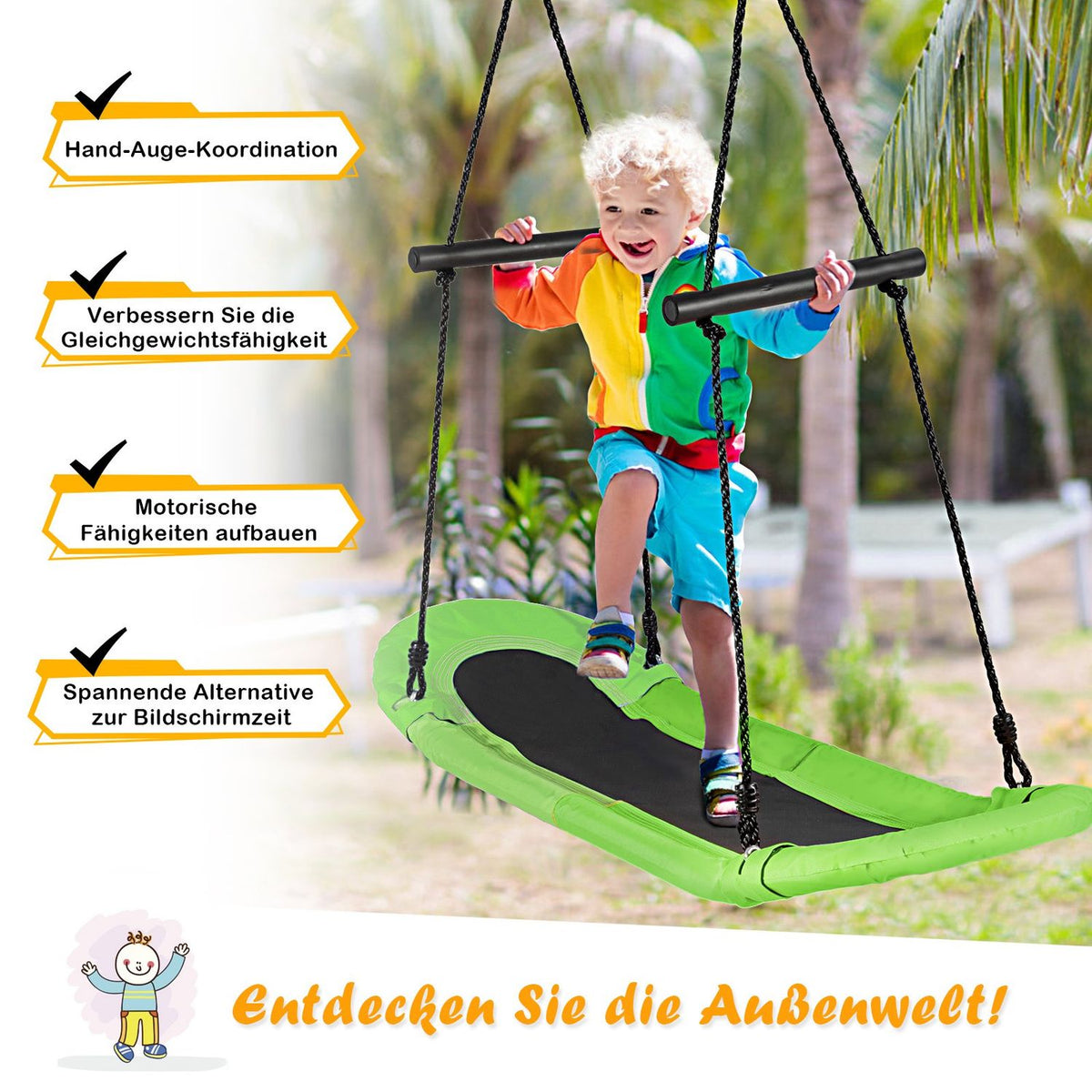 Nest swing children's tree swing with 100-180cm adjustable rope hanging swing green 123x45cm