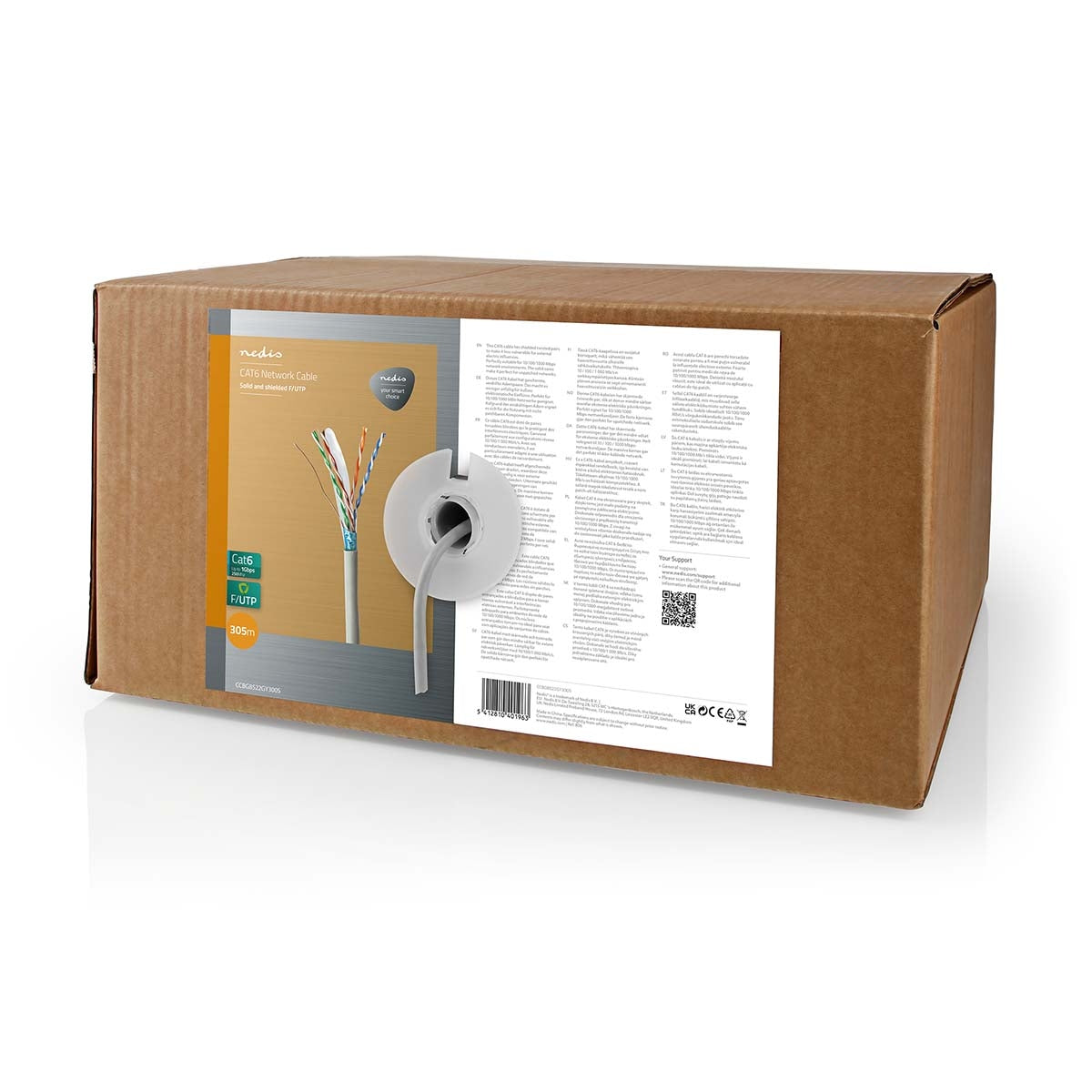 Network Cable Roll | CAT6 | Solid | F/UTP | CCA | 305.0 m | Indoor | Round | PVC | Grey | Gift Box
