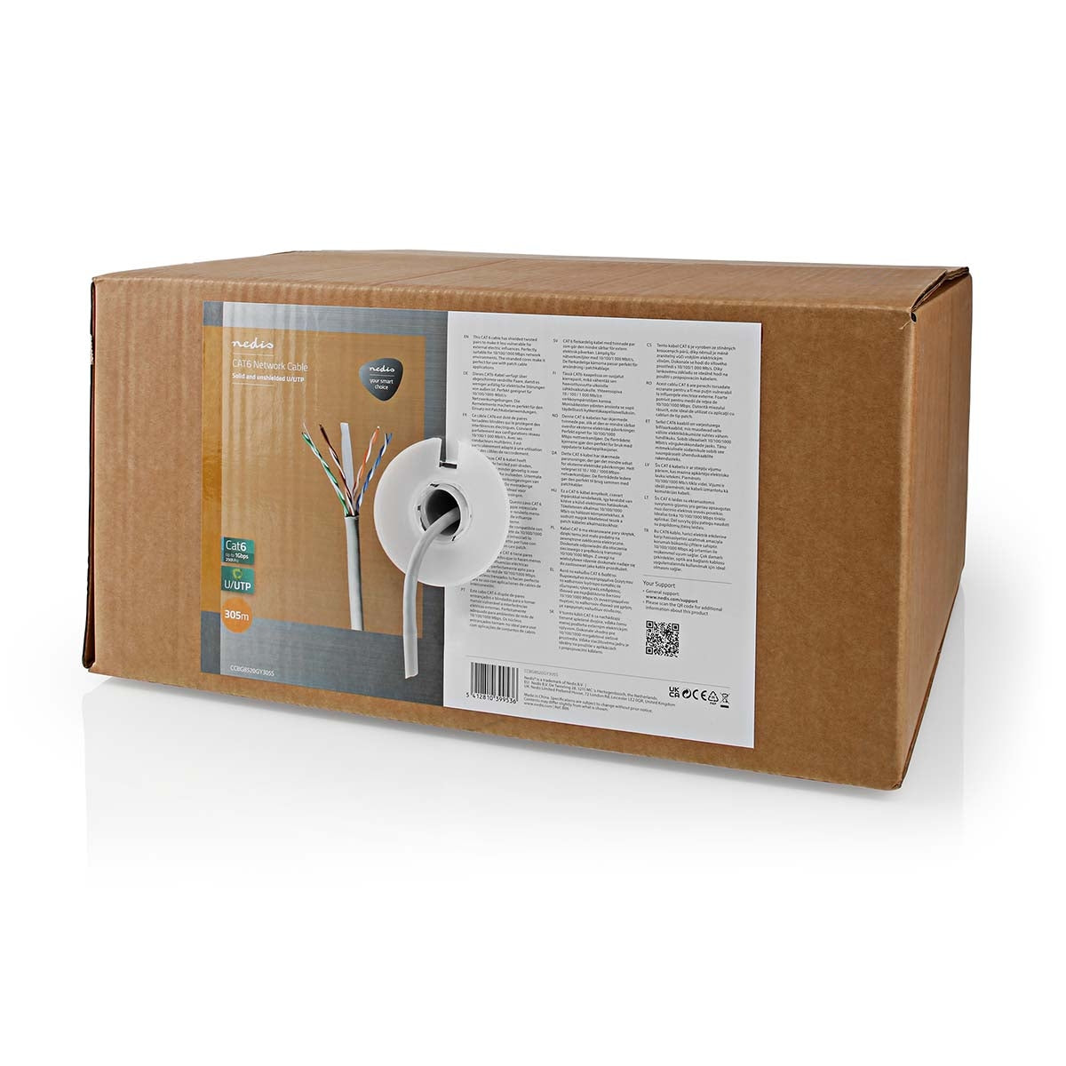 Network Cable Roll | CAT6 | Solid | U/UTP | CCA | 305.0 m | Indoor | Round | PVC | Grey | Pull Box