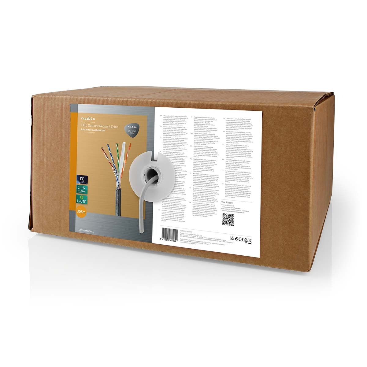 Network Cable Roll | CAT6 | Solid | U/UTP | CCA | 305.0 m | Outdoor | Round | PE | Black | Gift Box