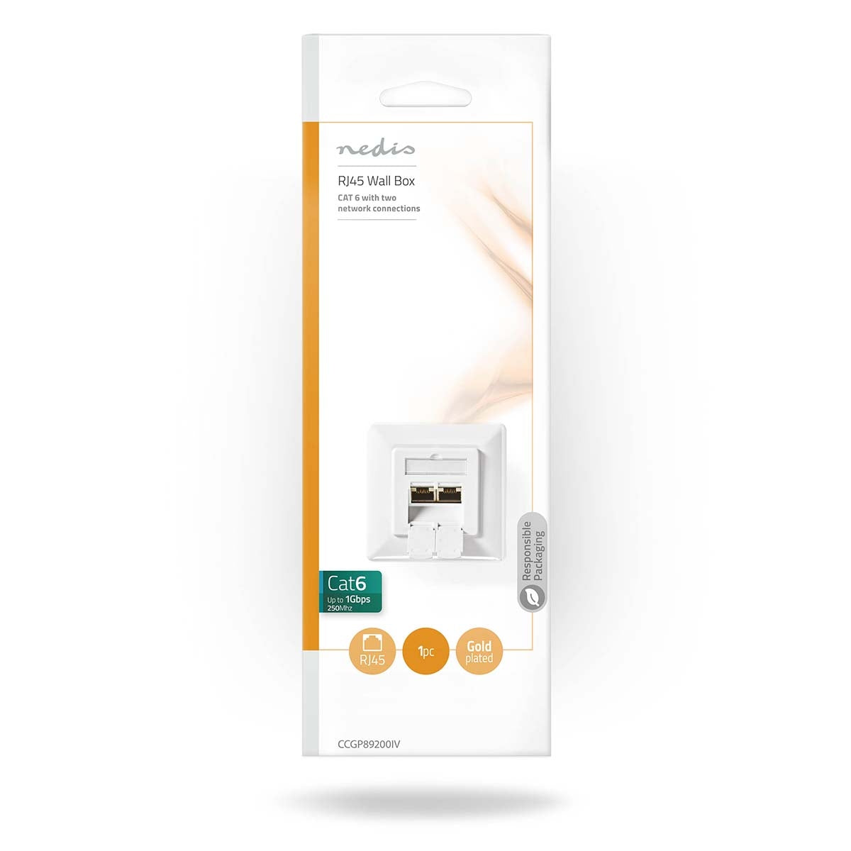 Network wall box | In the wall | 2-Port port(s) | CAT6 | Straight | Female | Gold Plated | PVC | White | Envelope