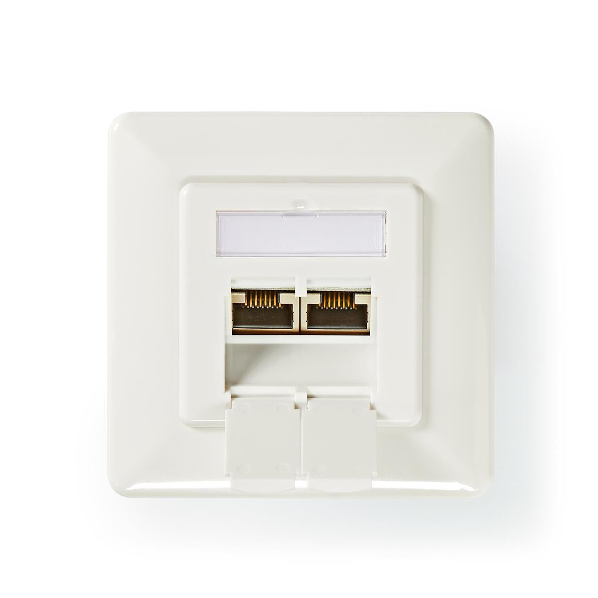 Network wall box | In the wall | 2-Port port(s) | CAT6a | Straight | Female | Gold Plated | PVC | White | Plastic bag