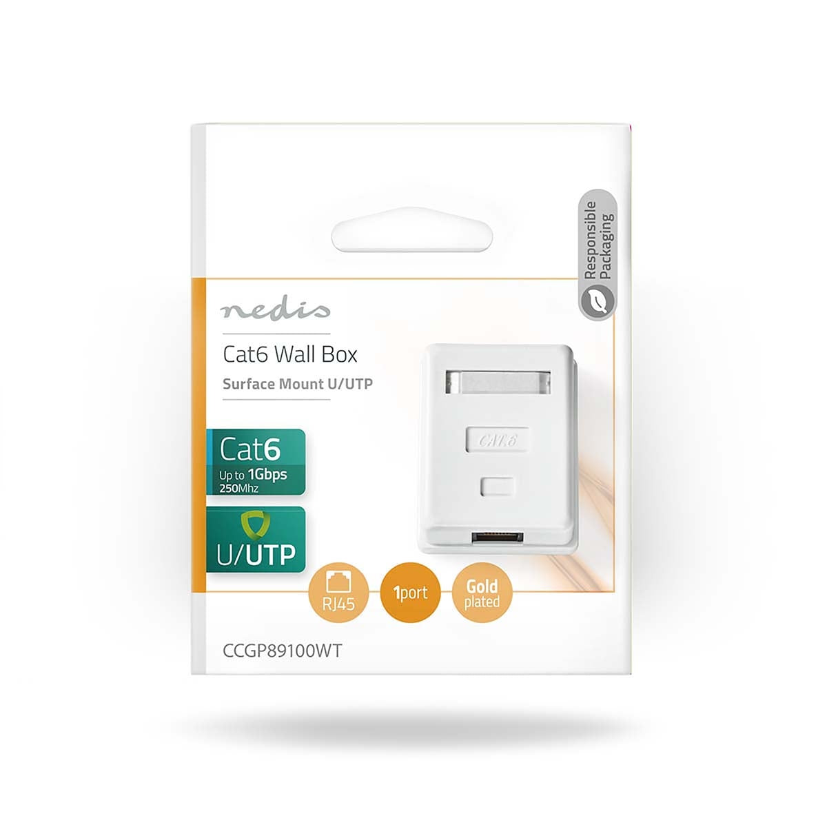 Network wall box | On the wall | 1-Port port(s) | UTP CAT6 | Straight | Female | Gold Plated | PVC | White | Envelope