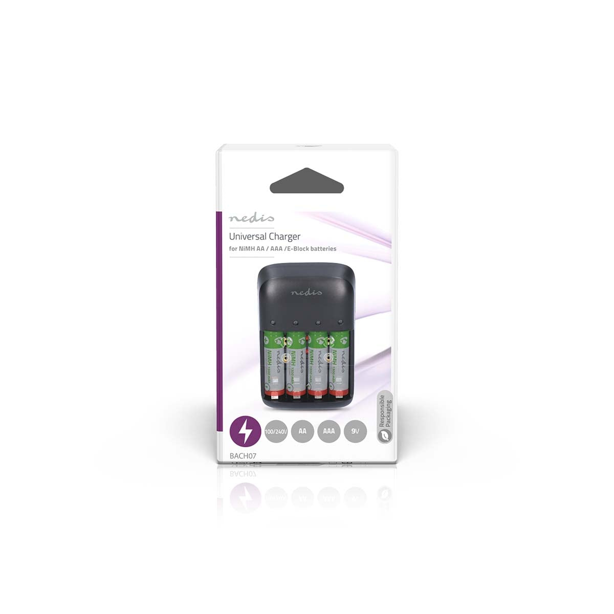 NiMH Battery Charger AA / AAA | 1.2 / 9 V DC | 0.5 A A | Maintenance charge | Euro / Type C (CEE 7/16) | Battery Type Energy: AA / AAA / E-Block | Black