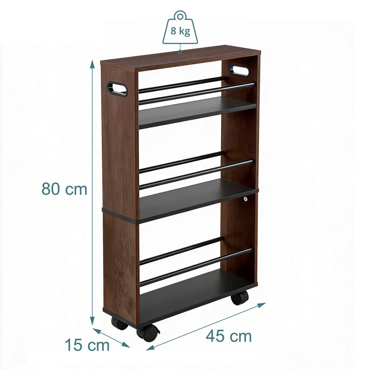 Niche Trolley, 4 Shelves, Black, 80x15x45 cm