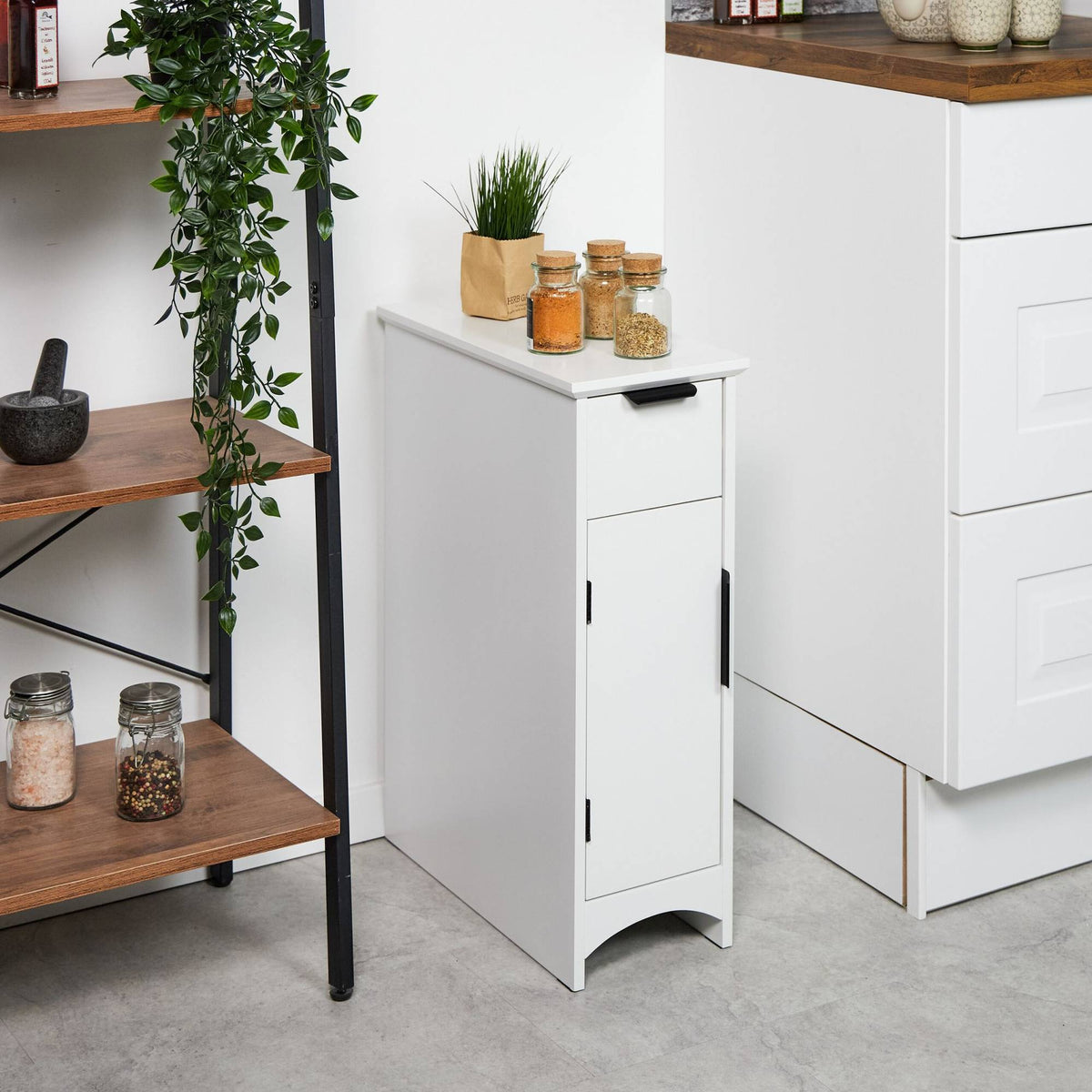 Niche cabinet with drawer and door