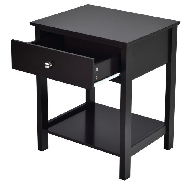 Nightstand Set of 2, Drawer and Shelf, Black