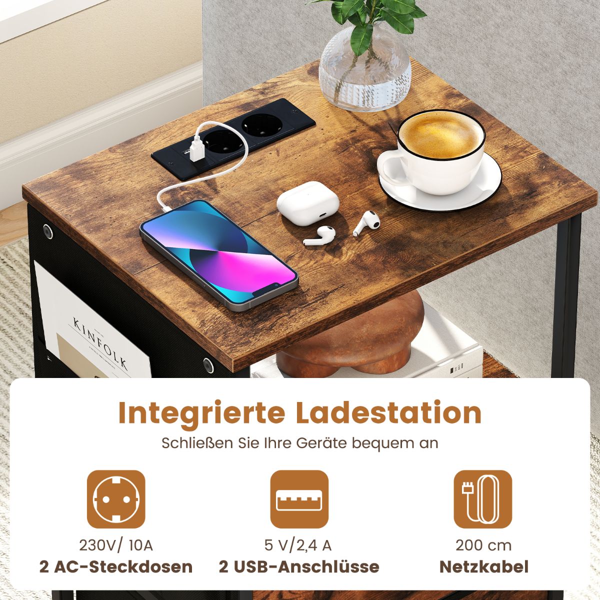Nightstand Set with Charging Station & LED Lights