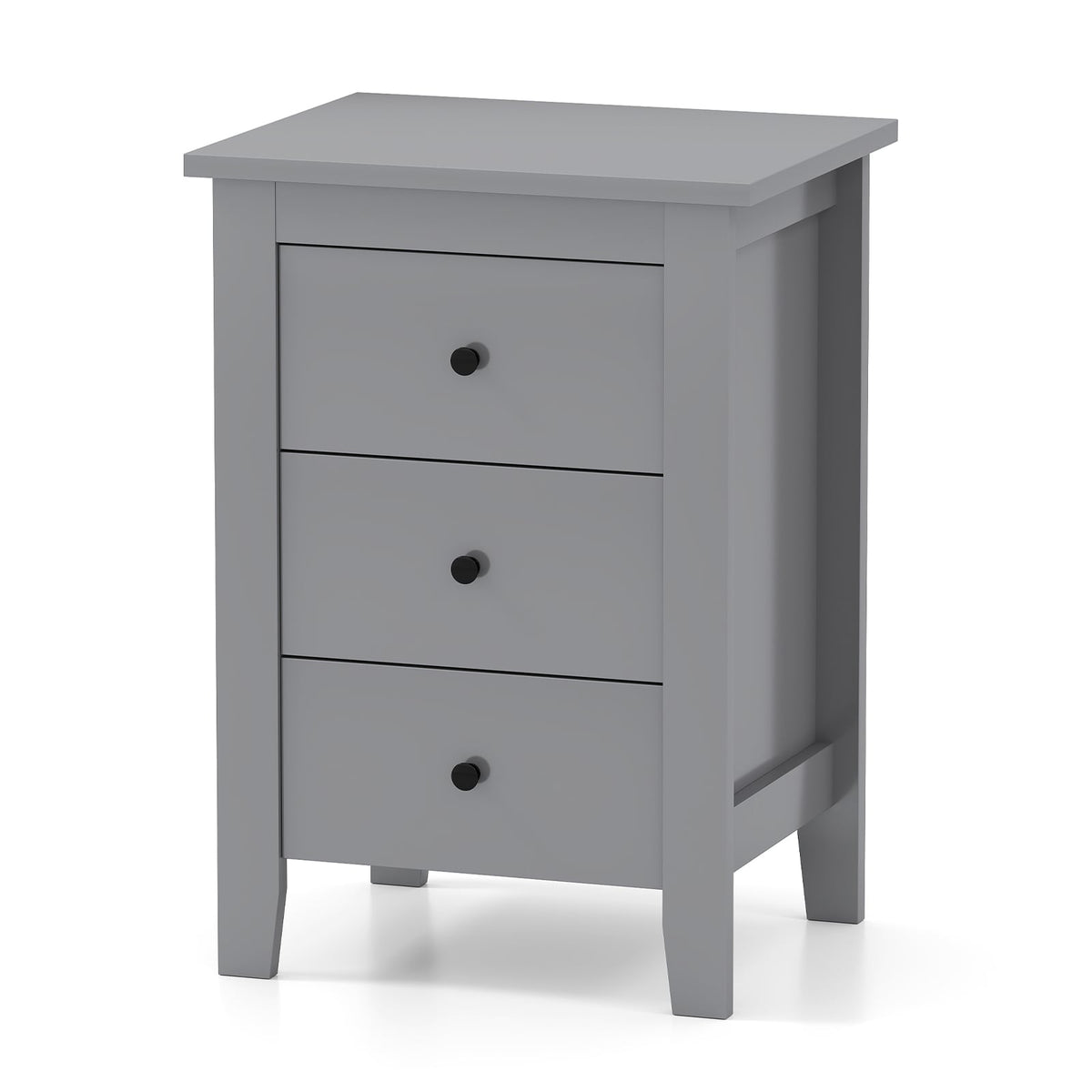 Nightstand with 3 Drawers, Large Storage, Grey