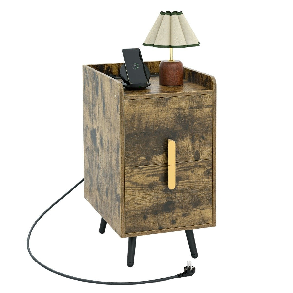 Nightstand with Charging Station, 2 Drawers, USB Ports, 40x32x60 cm