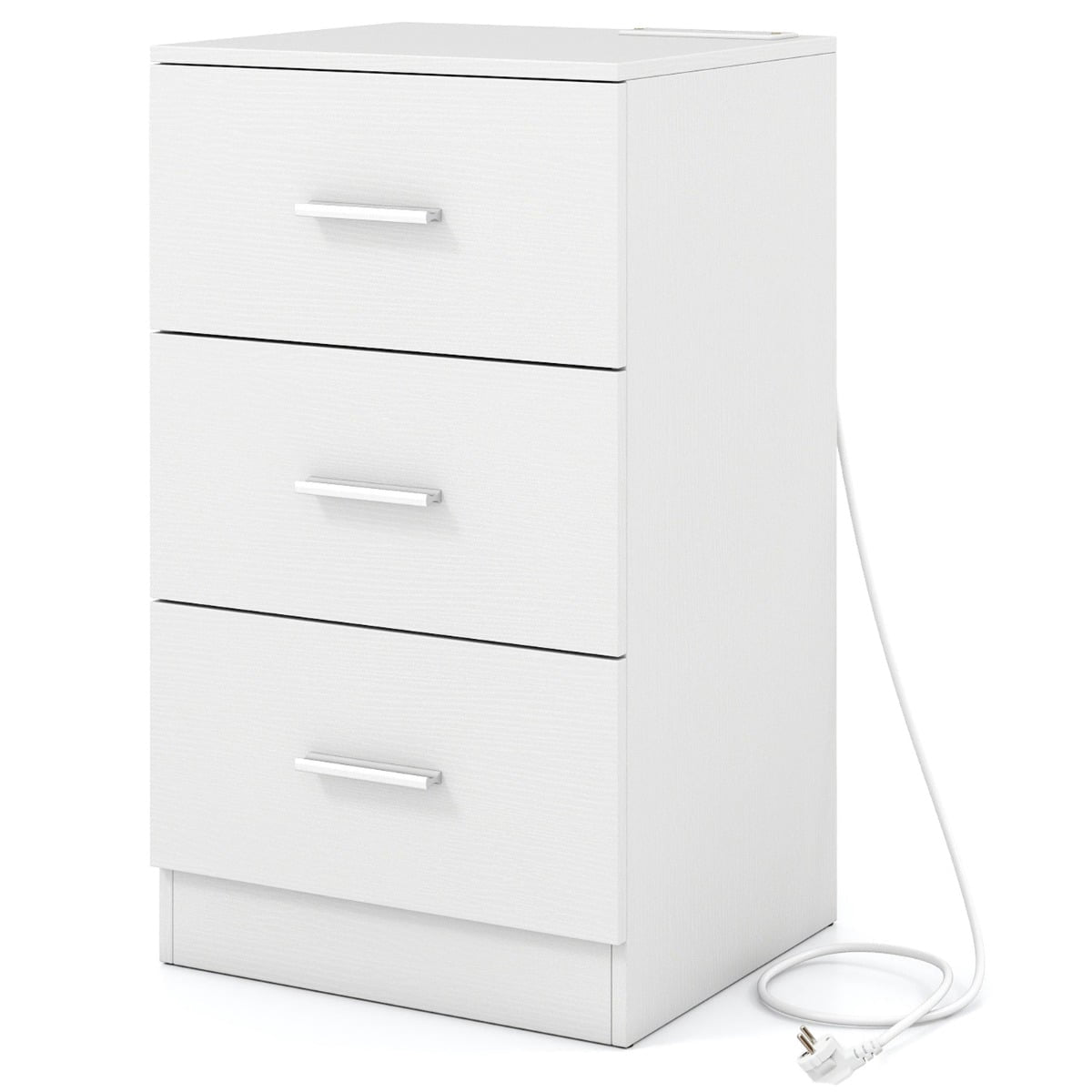 Nightstand with Charging Station, 3 Drawers, White, 38x35x66 cm