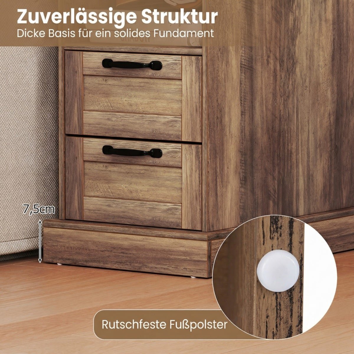 Nightstand with Charging Station, Open Shelf & 2 Drawers