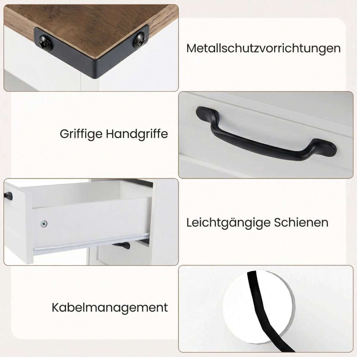 Nightstand with Charging Station, White, 2 Drawers & Shelf