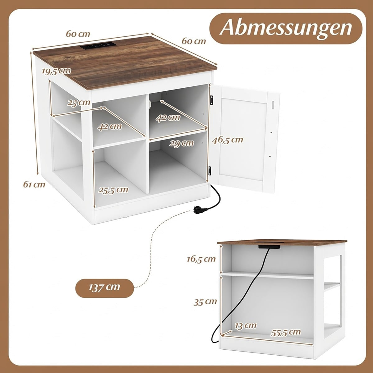 Nightstand with Charging Station and Adjustable Shelves