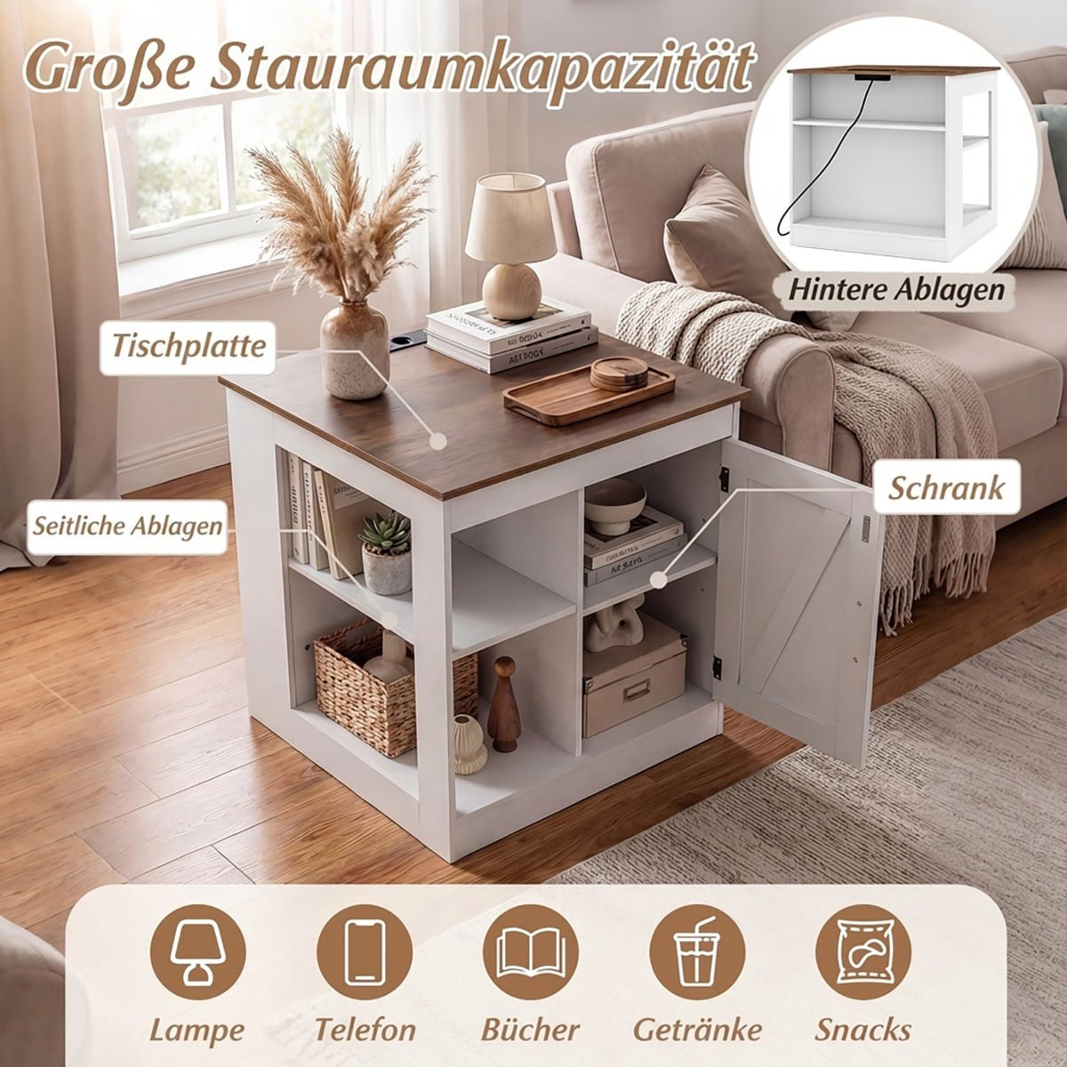 Nightstand with Charging Station and Adjustable Shelves