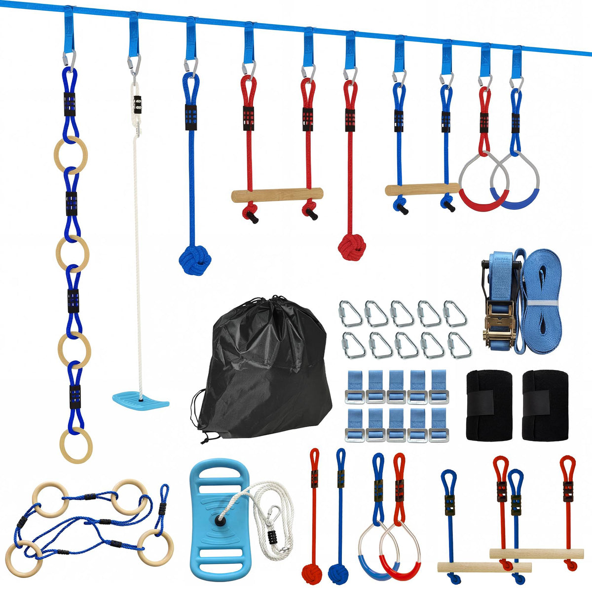 Ninja Slackline Kinder-Kletterseil-Set, 3-in-1 Schaukel, 100 kg Belastbarkeit