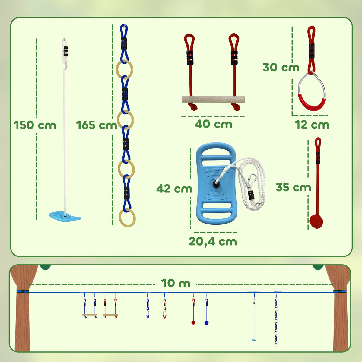 Ninja Slackline Kinder-Kletterseil-Set, 3-in-1 Schaukel, 100 kg Belastbarkeit