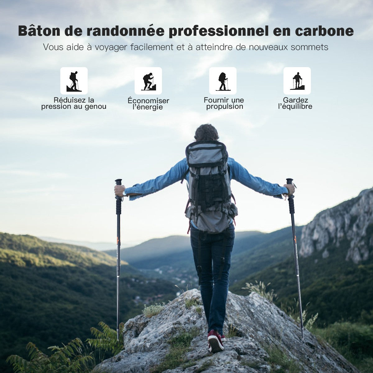 Nordic Walking Poles, Telescopic Aluminum 65–135 cm