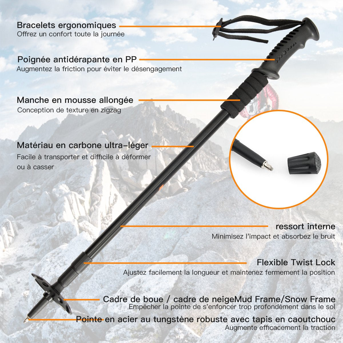 Nordic Walking Poles, Telescopic Aluminum 65–135 cm