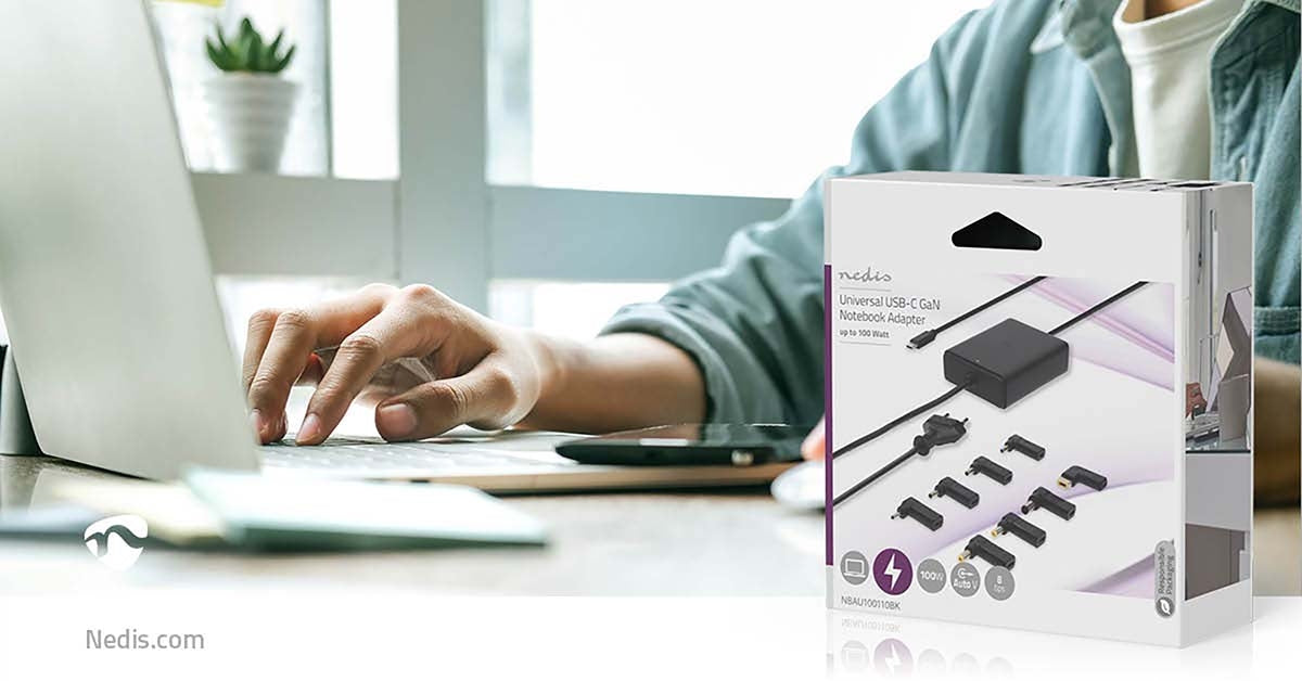 Notebook Adapter | GaN | 100 W | 5 / 9 / 12 / 15 / 20 V DC | 3.0 / 5.0 A | Used for: Notebook / Smartphone / Tablet | Euro / Type-C (CEE 7/16)