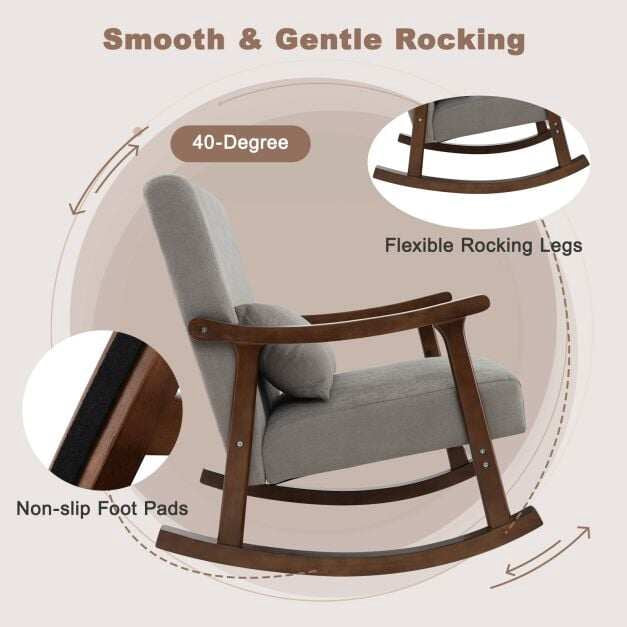 Nursery Rocking Chair with Rubber Wood Armrests, Brown