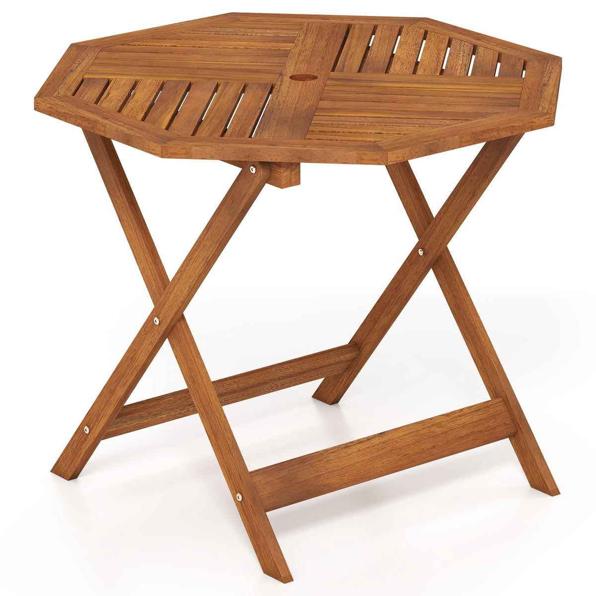 Octagonal Wooden Garden Table with Umbrella Hole, 90x90 cm