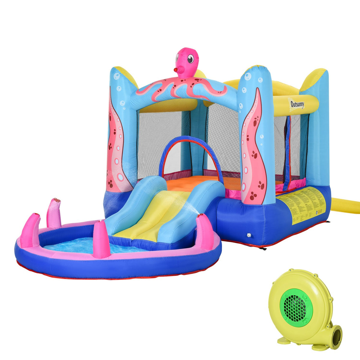 Octopus Pattern Inflatable Bouncy Castle With Slide Play Castle Trampoline Water Slide Pool For 3-8 Years Oxford Cloth