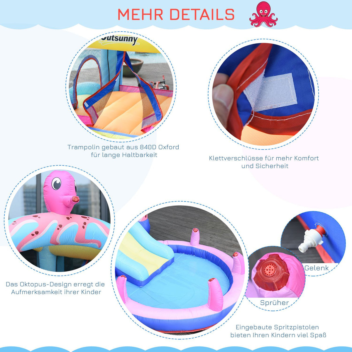Octopus Pattern Inflatable Bouncy Castle With Slide Play Castle Trampoline Water Slide Pool For 3-8 Years Oxford Cloth