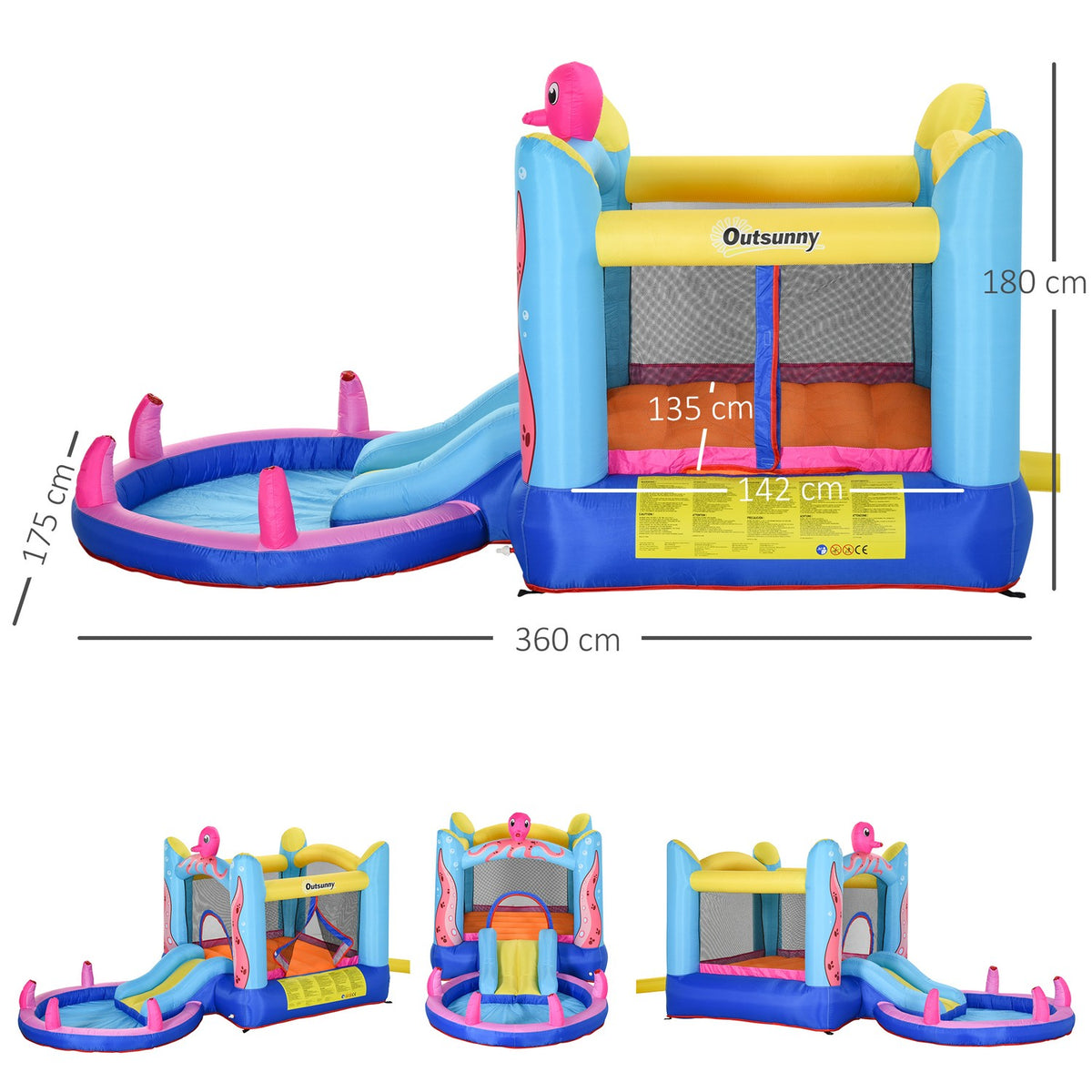 Octopus Pattern Inflatable Bouncy Castle With Slide Play Castle Trampoline Water Slide Pool For 3-8 Years Oxford Cloth