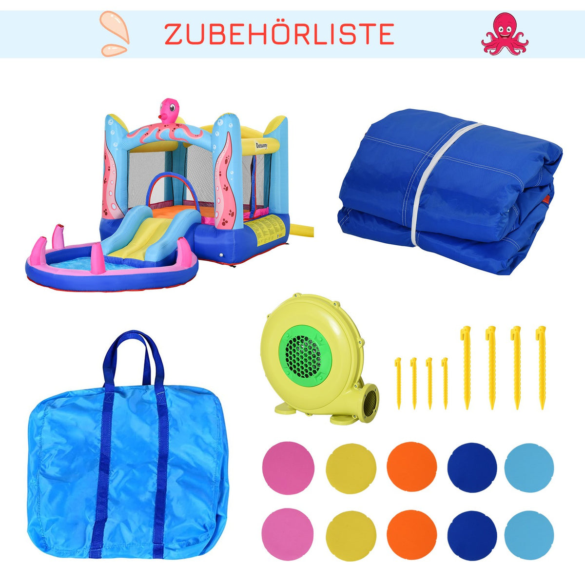Octopus Pattern Inflatable Bouncy Castle With Slide Play Castle Trampoline Water Slide Pool For 3-8 Years Oxford Cloth