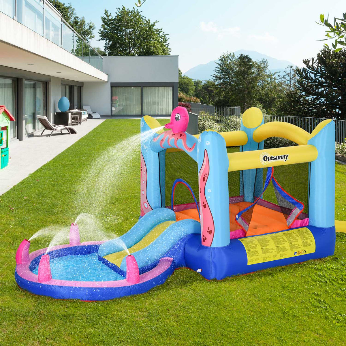 Octopus Pattern Inflatable Bouncy Castle With Slide Play Castle Trampoline Water Slide Pool For 3-8 Years Oxford Cloth