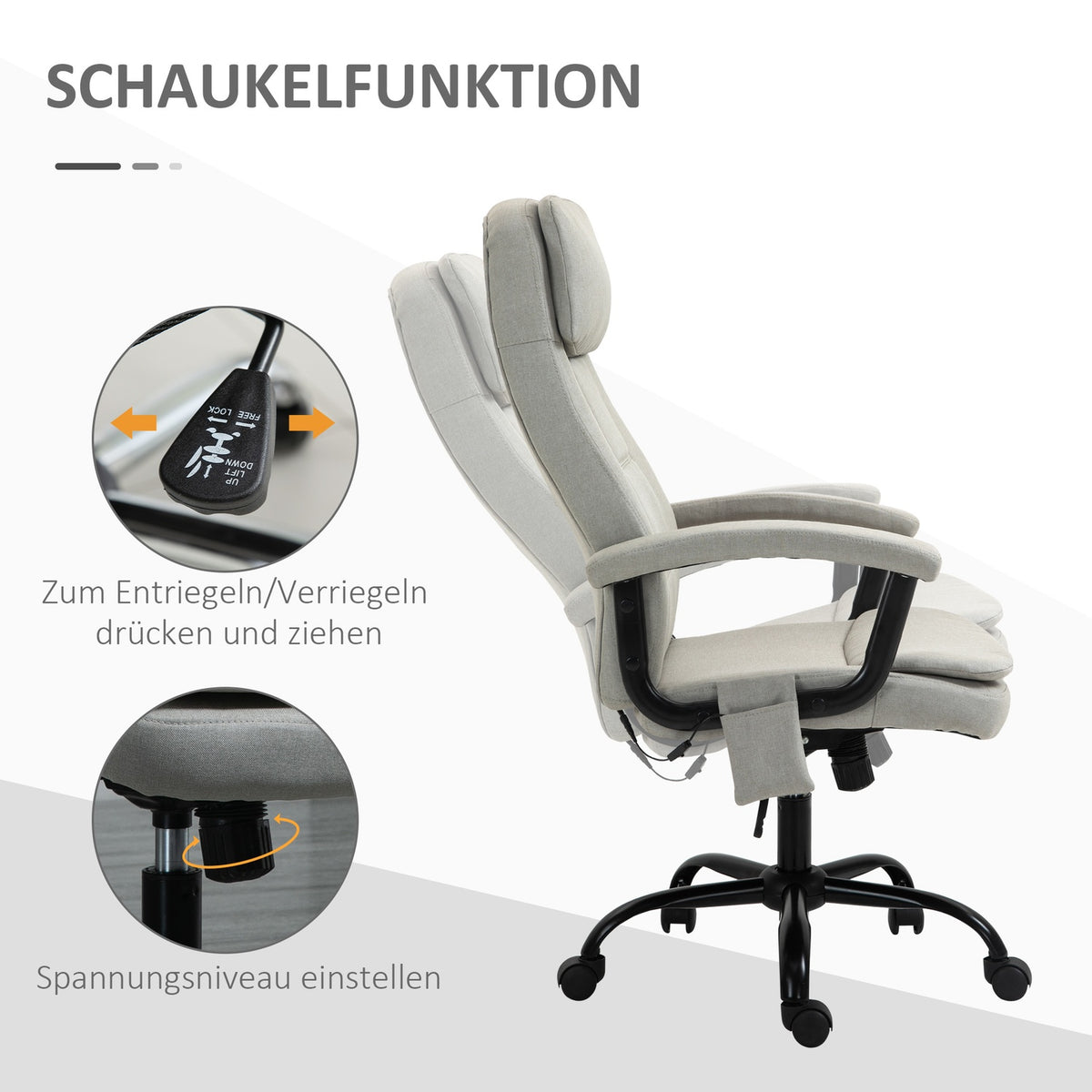 Office Chair Comfortable Gaming Chair With Lumbar Spinal Massage, Swivel Chair, Height Adjustable, Linen Feel, Beige, 63X70X112-121Cm