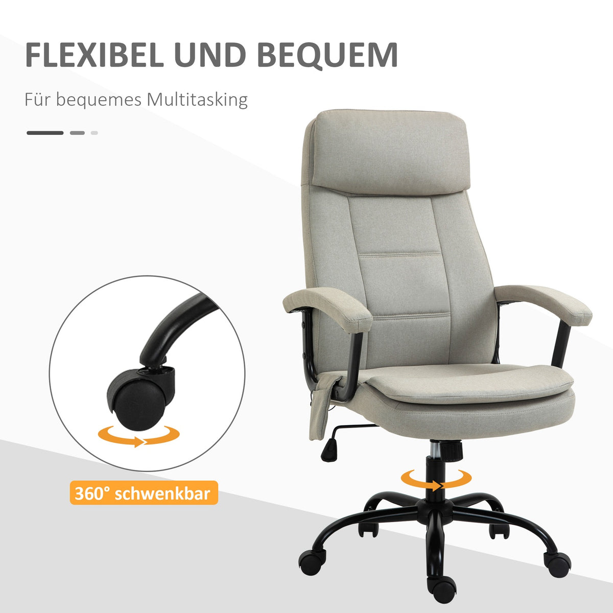 Office Chair Comfortable Gaming Chair With Lumbar Spinal Massage, Swivel Chair, Height Adjustable, Linen Feel, Beige, 63X70X112-121Cm