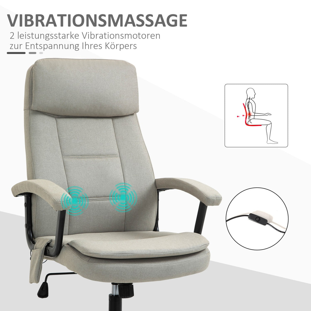 Office Chair Comfortable Gaming Chair With Lumbar Spinal Massage, Swivel Chair, Height Adjustable, Linen Feel, Beige, 63X70X112-121Cm