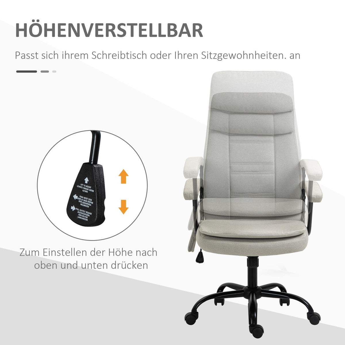 Office Chair Comfortable Gaming Chair With Lumbar Spinal Massage, Swivel Chair, Height Adjustable, Linen Feel, Beige, 63X70X112-121Cm