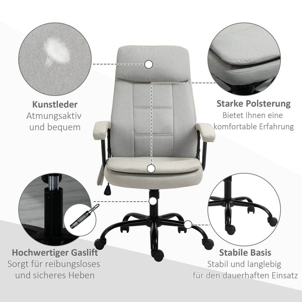 Office Chair Comfortable Gaming Chair With Lumbar Spinal Massage, Swivel Chair, Height Adjustable, Linen Feel, Beige, 63X70X112-121Cm