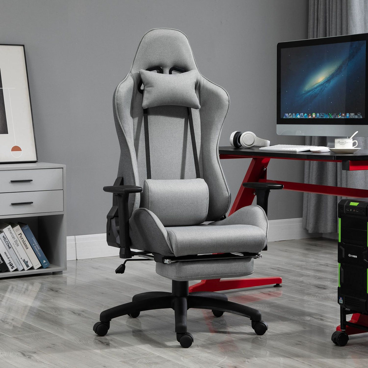 Office Chair Computer Chair Swivel Chair Ergonomic With Removable Head And Lumbar Cushion Rocker Function Gray 73X57X127-135 Cm