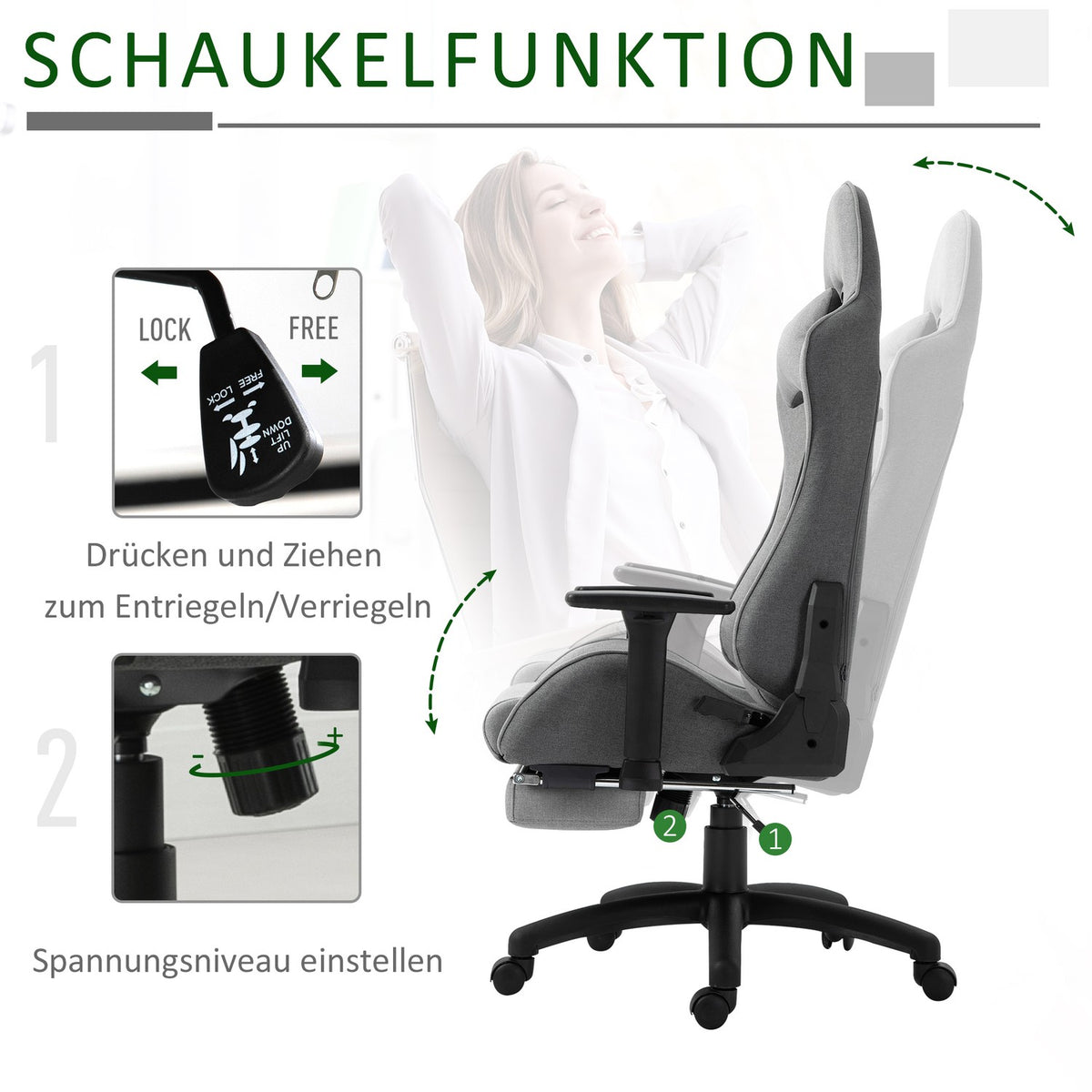 Office Chair Computer Chair Swivel Chair Ergonomic With Removable Head And Lumbar Cushion Rocker Function Gray 73X57X127-135 Cm