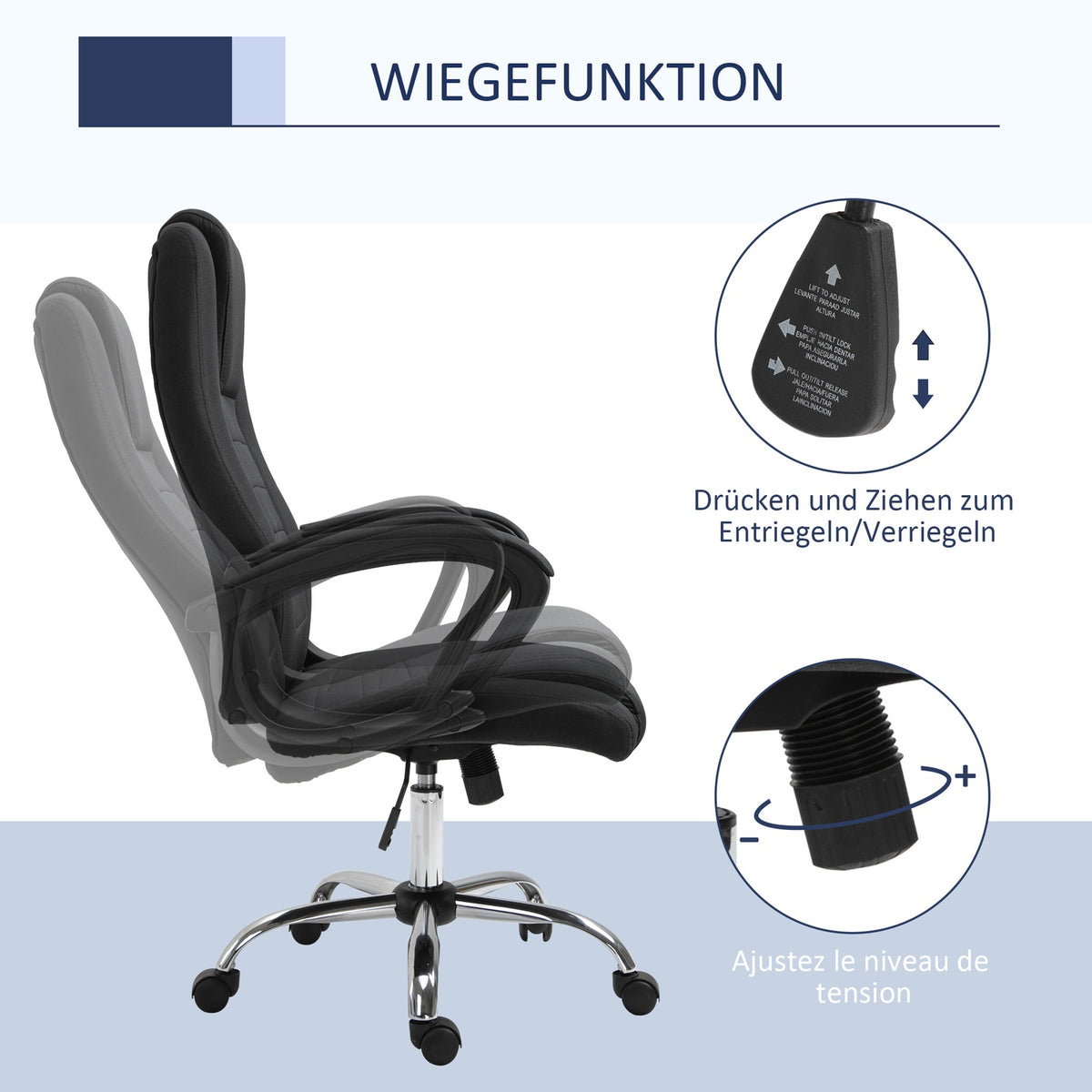 Office Chair Computer Chair With Rocker Function Headrest Ergonomic Rotatable Height Adjustable Linen Touch Black 62 X 62 X 110-119 Cm