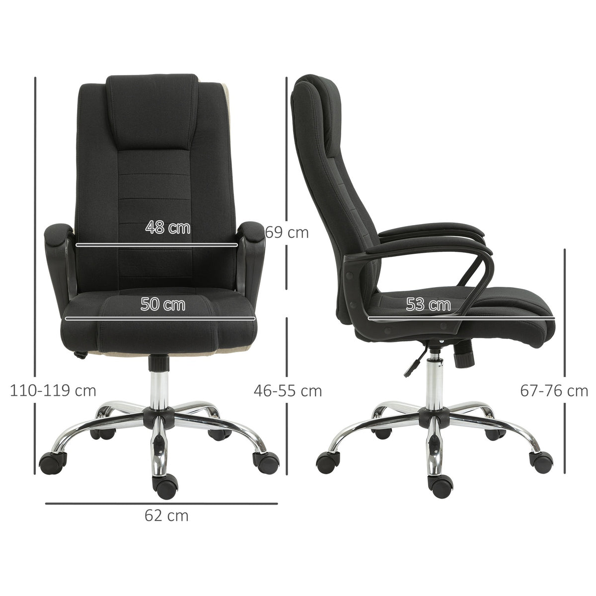 Office Chair Computer Chair With Rocker Function Headrest Ergonomic Rotatable Height Adjustable Linen Touch Black 62 X 62 X 110-119 Cm
