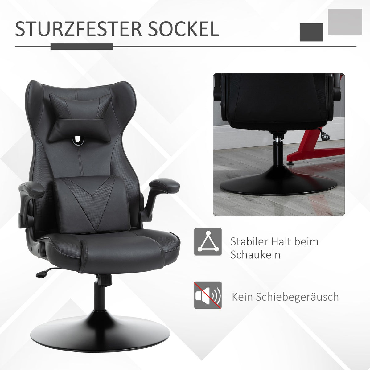Office Chair, Desk Chair, Gaming Chair, Ergonomic With Rocker Function, Height-Adjustable Padded Seat, Black