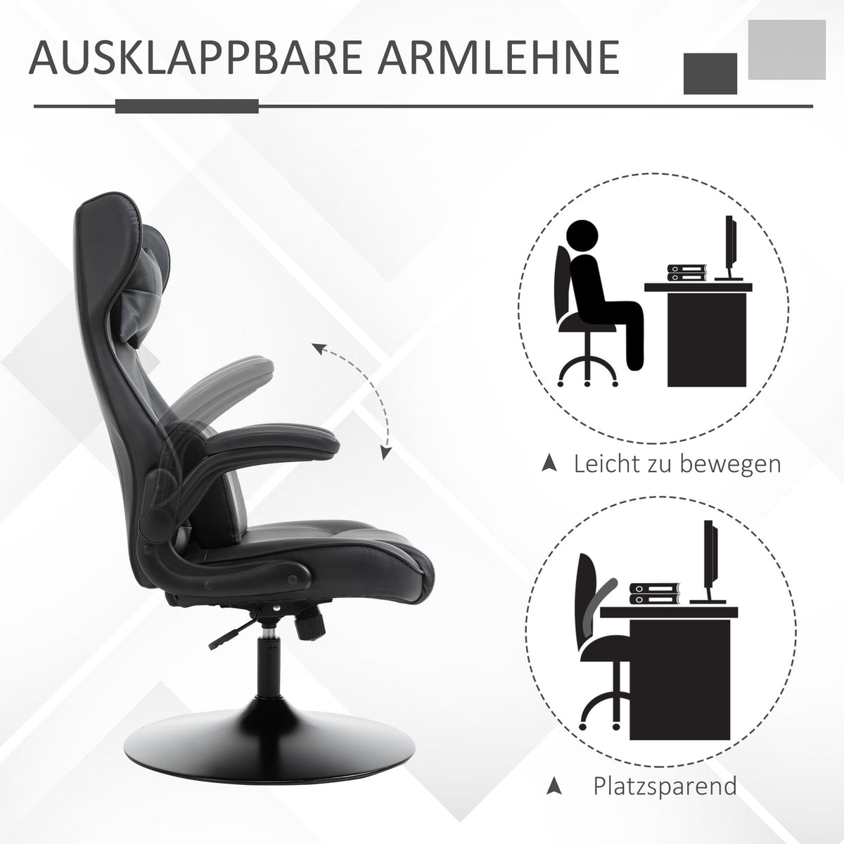 Office Chair, Desk Chair, Gaming Chair, Ergonomic With Rocker Function, Height-Adjustable Padded Seat, Black