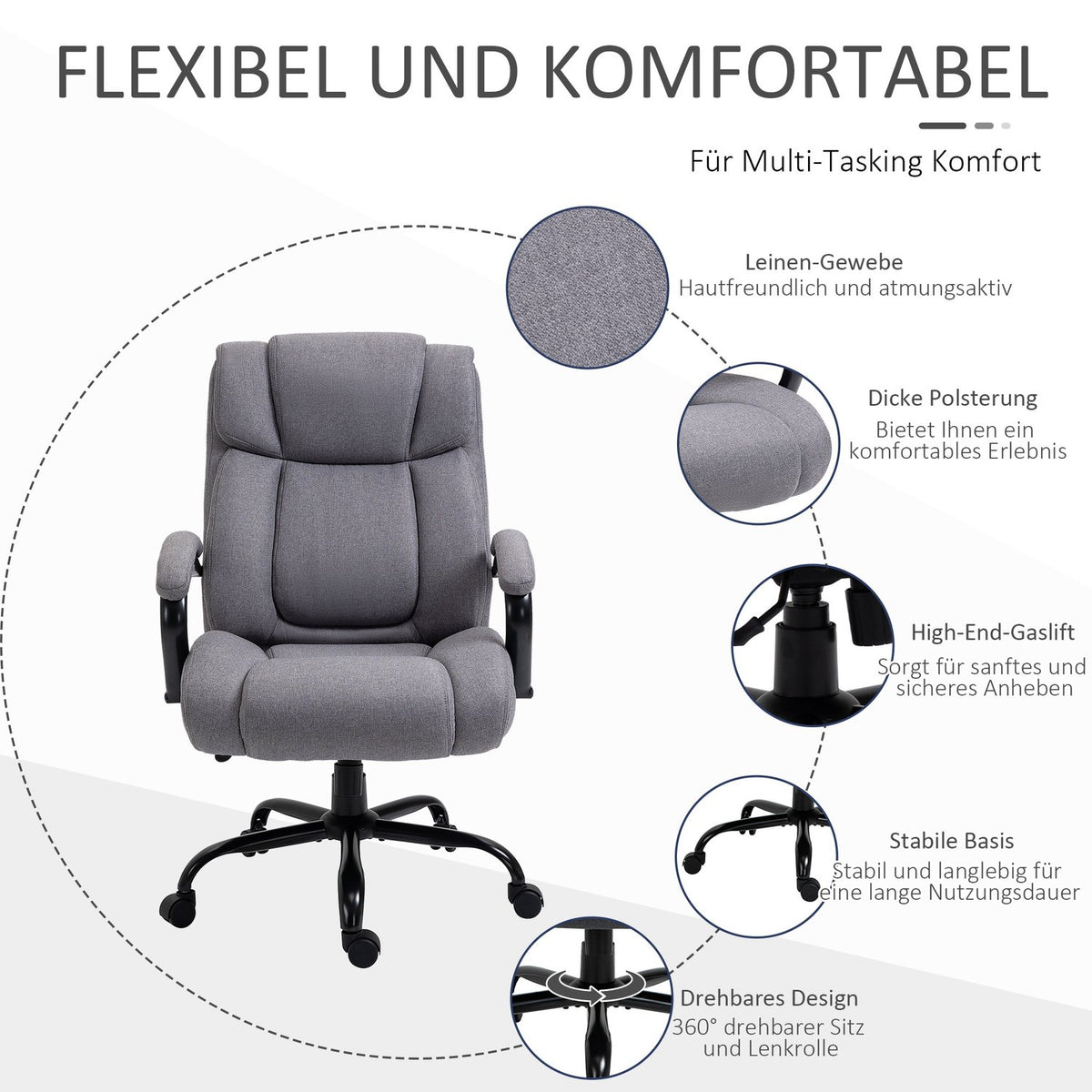 Office Chair Desk Chair Gaming Chair Swivel Chair Rocker Function Thick Padded Ergonomic Chair Load Capacity 220 Kg